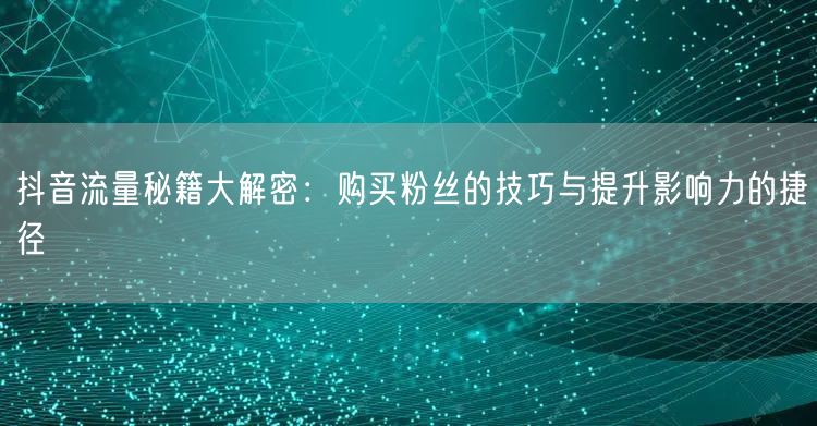 抖音流量秘籍大解密：购买粉丝的技巧与提升影响力的捷径